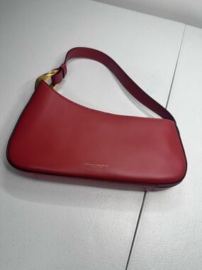 Donna Karan Brick Red Leather Baguette Shoulder Bag Gold Hardware
